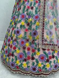 Véritable Miroir Travail Lourd Doux Filet De Mariée Lehengas Choli avec Dupatta pour Mariage Indien & Pakistanais Porter LOURD BRODÉ - Product Image 3