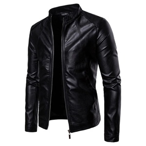 Venta al por mayor de moda de los hombres negro sólido chaquetas de cuero estilo de la motocicleta chaquetas de los hombres de talla grande chaquetas de los hombres teñidos negro - Product Image 2