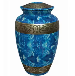 Urna Funeraria de Metal (Latón/Aluminio) Azul Antigua con Grabado, para Cenizas Humanas de Adultos - Product Image 1