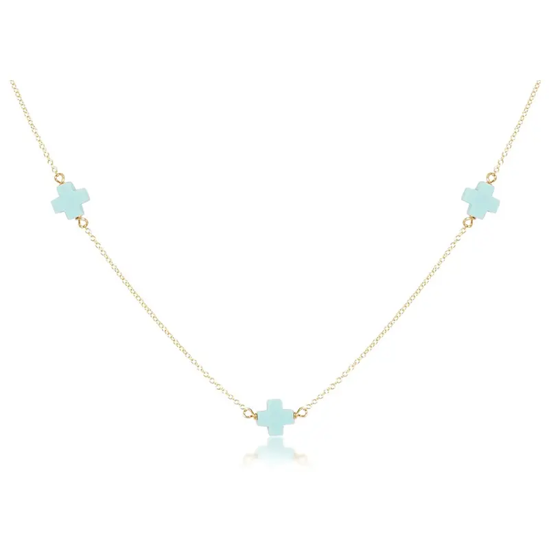 High Quality Waterproof Stainless Steel Cross Choker Vintage White Jade Light Blue Cross Necklace for Women Jewelry