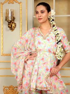 SAADGI GULISTAN SHARARA SET-Robe décontractée en coton avec demi-manches évidées et robe évasée pour femme - Product Image 4