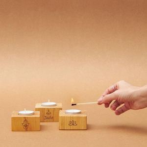 Tealight <b>Candle</b> Holder Set Natural Wood Color Square <b>Shape</b> - Product Image 4