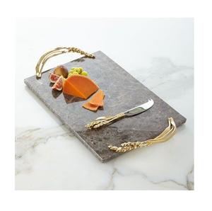 Plateau de service en marbre blanc le plus vendu avec poignée en métal Design élégant pour la vente en gros de service de table - Product Image 1