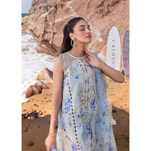 Conjunto de 3 Piezas de Chifón Estampado y Bordado Estilo Bohemio Carmesí con Dupatta de Seda y Pantalones para Primavera/Verano BIC-026 - Product Image 2