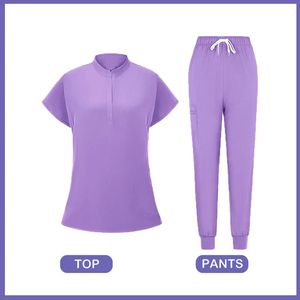 Ensembles de gommage avec logo personnalisé Top d'infirmière à manches courtes Joggers avec col montant Tenue d'uniforme hospitalier en toile Tissu - Product Image 3