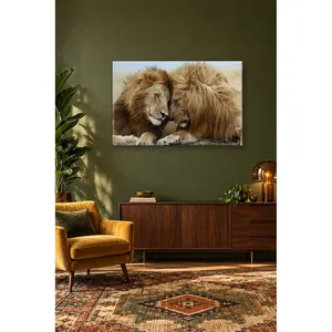Impression sur toile Fida : Deux Lions se reposant la tête sur la tête de l'autre - Product Image 4