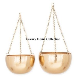 Lot de 2 pots de fleurs et jardinières créatifs au design unique de tailles différentes avec cadre de couleur or et pots de couleur noire pour l'affichage de fleurs - Product Image 3