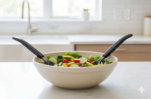 Paire de cuillères et de fourchettes à salade jetables en matériau corne durable avec manche long, outils de table modernes pour les fêtes - Product Image 4