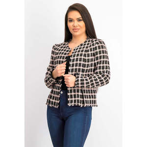 Giacca da Donna Cece in Tweed a Quadri con Bordi Sfrangiati, Nera, Taglia 12 - per l'Autunno - Product Image 1