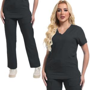 Unisex Multicolor cuello pico manga corta paño aguja-Detección Scrub enfermera Top pantalones conjuntos con accesorios para mascotas uso hospitalario - Product Image 2