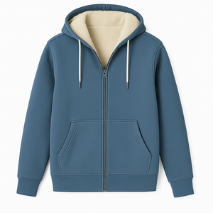 New 2026 Men's Blue Zip Hoodie Soft Thermal <b>Lining</b> Windproof Breathable Winter <b>Fleece</b> <b>Jacket</b> Casual Hooded Knitted Outdoor Wear - Product Image 1