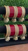 Ensemble de bracelets Kundan Jhumka faits à la main traditionnels, avec fils multi-perles, pour mariage indien, Haldi, Chuda Punjabi, bracelets de mariée tendance