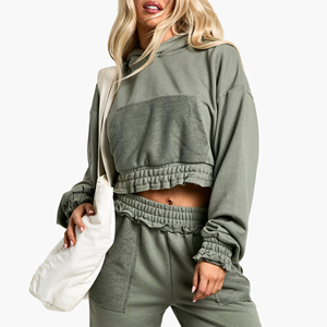 Sudadera corta ecológica con lavado ácido para mujer con hombro caído y dobladillo crudo sudadera informal de invierno - Product Image 5