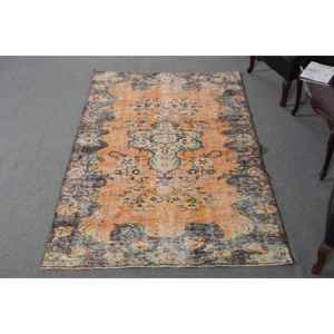 Antiguo naranja marrón 4,7X7,7 pies área grande alfombra turca lana algas marinas Material abstracto rectángulo pasillo diseño látex habitación alfombra - Product Image 1