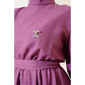 Robe en lin à manches plissées, Magenta - Product Image 3