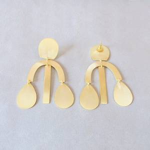 Handmade Indian Brass Chandelier <b>Earrings</b> 18K Gold Plated <b>Long</b> Lightweight Designer Jewelry - Product Image 4