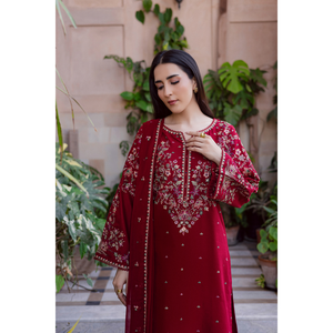 เสื้อ BATIK-3PC ปักสนามหญ้ากับผ้าชีฟองปัก dupatta และเสื้อ Trousers-BIC-4865 - Product Image 3
