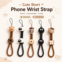 Dragonne de téléphone courte 3D mignonne en forme de dessin animé avec breloques ours, mouton et café, cordon tressé anti-perte pour femmes et filles