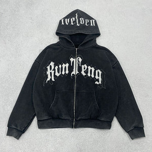 เสื้อครอปซิป280gsm ผู้ชายผ้าปักลายวินเทจผ้าซักกรด100% บ็อกซี่สำหรับฤดูหนาวผลิตตามสั่ง - Product Image 3