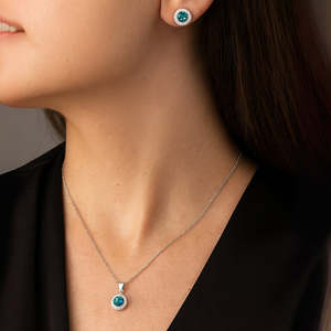 Ensemble de bijoux Zarkan Blue Delight Dot Silver plaqué or rose avec zircon, perle et diamant pour mariage, fête, fiançailles, cadeau - Product Image 1