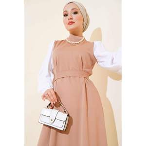 Robe ceinturée à manches courtes Latte - Product Image 4