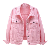 Veste en jean pour femme de haute qualité OEM, couleur rose clair, décontractée, vêtement d'extérieur en jean, veste d'automne, veste en jean à boutons, veste courte pour femme