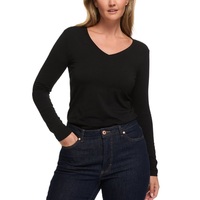 T-shirts basiques pour femmes, coupe classique, manches longues, col en V, mode estivale, jersey uni teint, 100% coton respirant, compressé