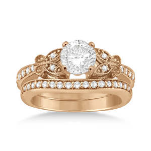 14k Rose <b>Gold</b> Fine <b>Jewelry</b> <b>Set</b> Butterfly Engagement Ring & Wedding Band 0.42ct Bridal <b>Set</b> - Product Image 3