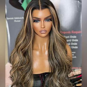 Dégagement 18 "22" 24 "<span class=keywords><strong>32</strong></span>" 180% Densité Balayge Highlight 13*4 Body Wave/Perruque avant en dentelle transparente droite soyeuse - Product Image 1