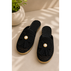 Black Breathable Straw for <b>Slippers</b> with Bow Motif for <b>Summer</b> - Product Image 1