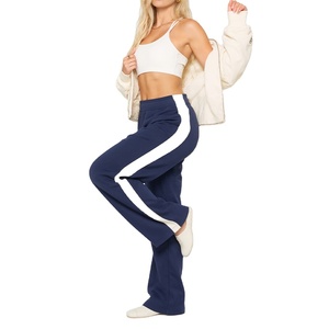 กางเกงวิ่งผู้หญิงแบบมีแถบสีขาวและขากว้าง ชุดออกกำลังกายโยคะ กางเกงวอร์มทรงหลวมสำหรับผู้หญิง - Product Image 1
