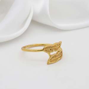Brass Double Leaf Texture <b>Ring</b> 18k Gold Plated Dainty <b>Statement</b> Wholesale <b>Ring</b> For Women - Product Image 6
