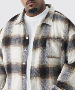 Camisa de Franela de Algodón 100% de Alta Calidad al por Mayor, Personalizable, Informal, Holgada, Talla Grande, a Cuadros, para Hombre - Product Image 3