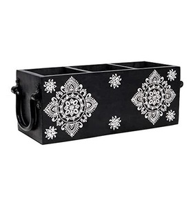 Porte-couverts moderne à 3 sections porte-couverts en bois de haute qualité support de rangement des couverts de couleur noire au prix le plus bas - Product Image 1