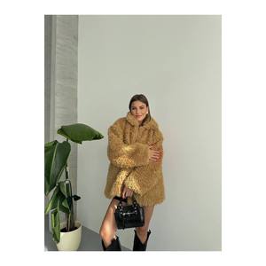 Cappotto in tessuto con cerniera di agnello da donna Premium - Product Image 2