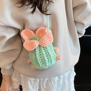 Crochet Fashion Winter Women Children's Cotton Woven Breathable Wear-Resistant <b>Soft</b> Mini Crossbody Bucket <b>Bag</b> Synthetic <b>Leather</b> - Product Image 3