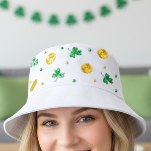 Vente en gros de chapeaux de seau pour femmes adultes, personnalisés, cousus à la main, brodés, avec des paillettes, en denim et en lin, décontractés, pour la Saint-Patrick, été, ajustables - Product Image 3