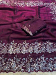Women's Nc Moss Silk Work <b>Saree</b> with Sequence Border and Running Blouse Made in India In-Stock - Product Image 4