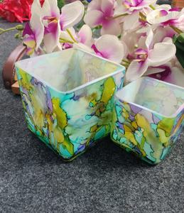Tarro de cristal vacío decorativo hecho a mano de alta calidad con soporte votivo de pétalos cuadrados grandes de mármol multicolor personalizado al por mayor para - Product Image 2