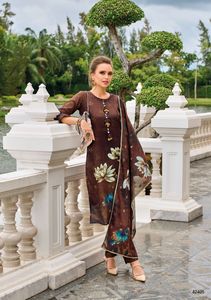 La colección de estampado de organza viscosa de lujo pakistaní indio de tres piezas incluye pantalón de muselina de seda pura Dupatta Sequence Work Kurti - Product Image 3