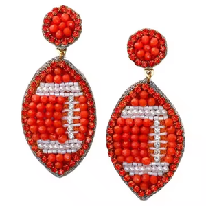 Orange and Maroon Seed Bead <b>Football</b> Game Day Embroidery Stud <b>Earrings</b> for Party New <b>Football</b>-inspired Stud <b>Earrings</b> - Product Image 1