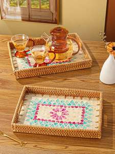 Bonita bandeja de servicio de ratán tejida a mano bandeja de mesa de ratán precio al por mayor restaurante de lujo y bandeja de servicio decorada para bodas - Product Image 3