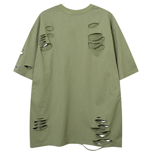 เสื้อยืดแขนสั้นแบบฮิปฮอปแบบขาดคุณภาพสูงสำหรับผู้ชายขายส่ง - Product Image 3