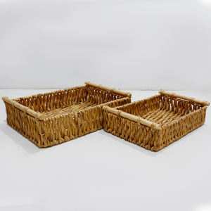 Plateau de rangement en jacinthe d'eau Artex Dong Thap avec poignée en bois pour l'organisation de la maison - Product Image 5