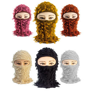 Merino หมวกไหมพรมเต็มใบหน้าสำหรับเล่นสกีขนแกะลายถักหนึ่งรูสำหรับนักออกแบบหมวกมอเตอร์ไซด์ของฤดูหนาวออกแบบโลโก้ได้ตามต้องการ - Product Image 5