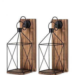 Aplique de Pared Rústico de Madera y Metal, Lámpara de Cristal Tipo Huracán para Decoración de Interiores de Casas de Lujo, Hoteles y Bodas - Product Image 2