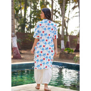 Vintage Oversized Asymmetrical Long <b>Shirt</b>-Loose Fit Poplin & Knitted Fabric Button Detail Casual <b>Western</b> Style - Product Image 4