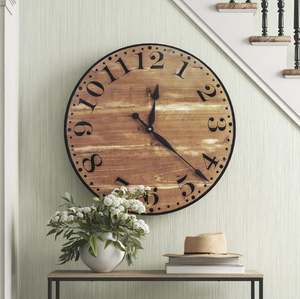Horloge murale ronde en bois en laiton AK en couleur bois noir et naturel Horloge de qualité supérieure pour décor d'hôtel et de restaurant - Product Image 2