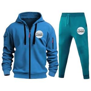 ชุดวอร์ม2ชิ้นมีซิปสำหรับผู้ชายเสื้อมีฮู้ดและกางเกงวอร์มชุดวิ่งขนแกะสำหรับนักกีฬา - Product Image 1