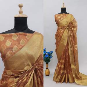 Blusa de Organza con tejido para mujer, blusa de tejido de Zari, tejido a la moda, fabricante de moda - Product Image 5